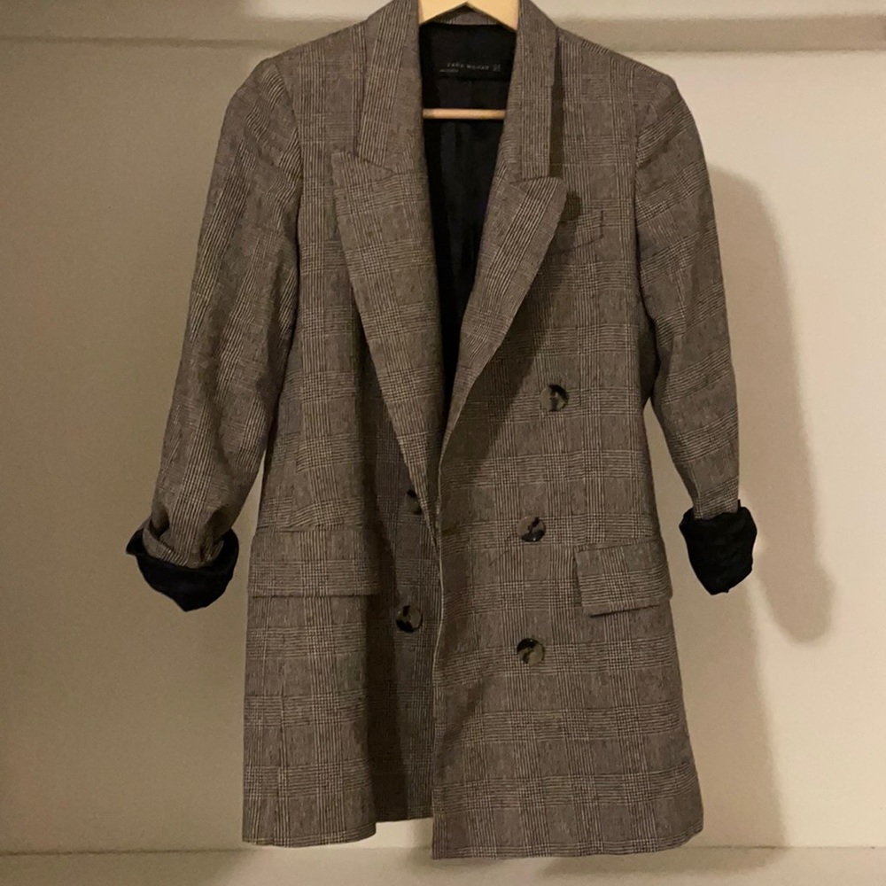 Zara Checked Double Breasted Jacket Blazer